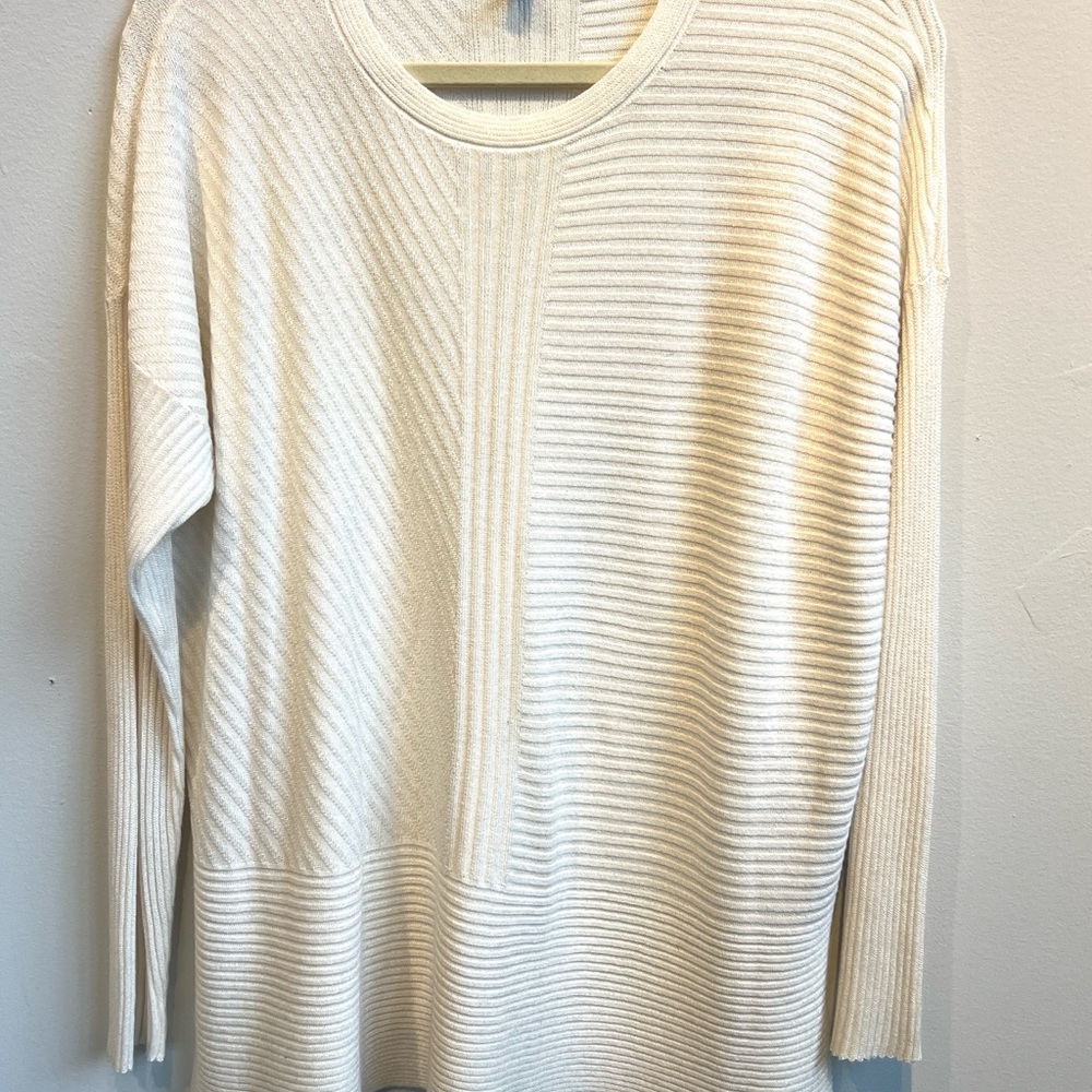 EILEEN FISHER Silk Cashmere Scoop Neck Knit Ivory Sweater Size Large